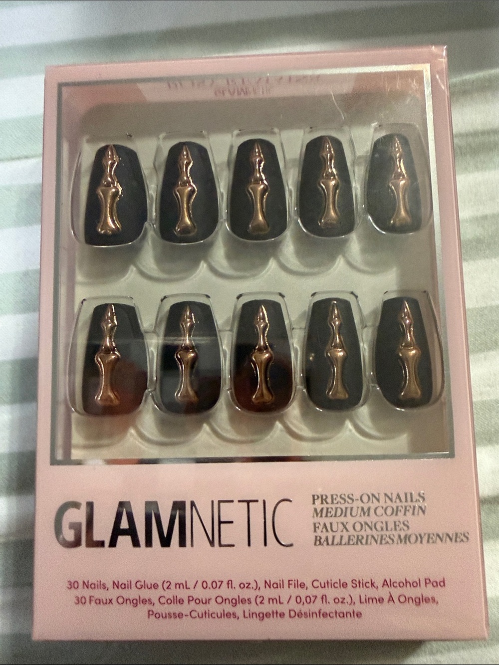 GLAMNETIC Black & Rose Gold Medium Coffin Press-On Nails